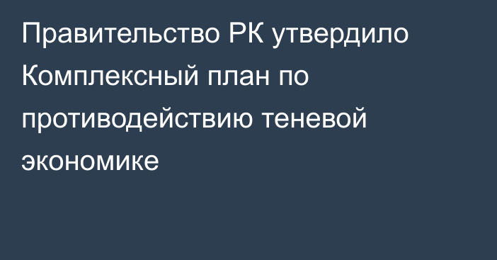 Правительство РК утвердило Комплексный план по противодействию теневой экономике