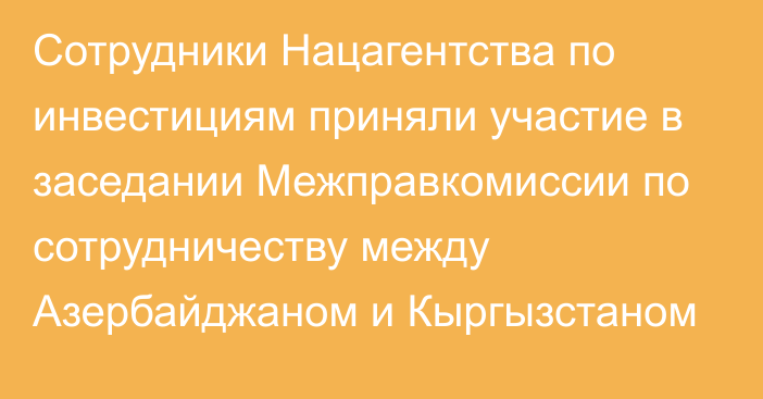 Сотрудники Нацагентства по инвестициям приняли участие в заседании Межправкомиссии по сотрудничеству между Азербайджаном и Кыргызстаном