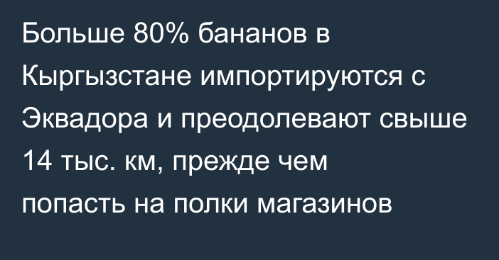 Больше 80% бананов в Кыргызстане импортируются с Эквадора и преодолевают свыше 14 тыс. км, прежде чем попасть на полки магазинов