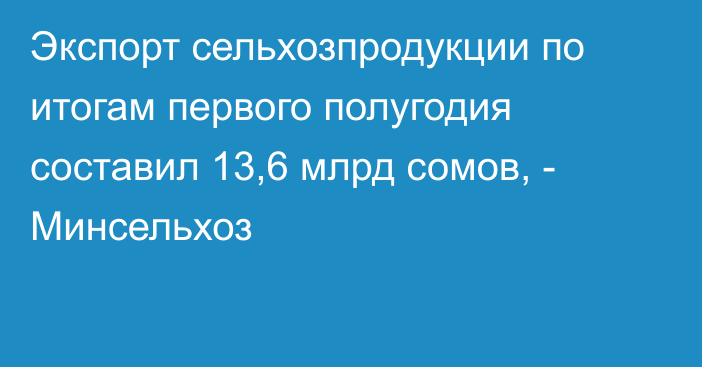 Экспорт сельхозпродукции по итогам первого полугодия составил 13,6 млрд сомов, - Минсельхоз