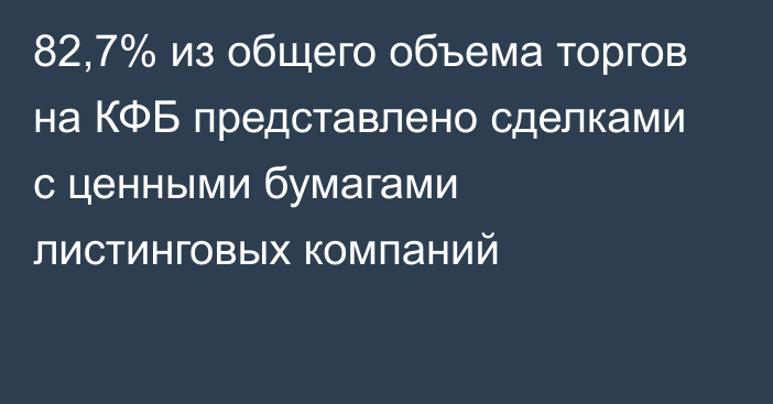 82,7% из общего объема торгов на КФБ представлено сделками с ценными бумагами листинговых компаний