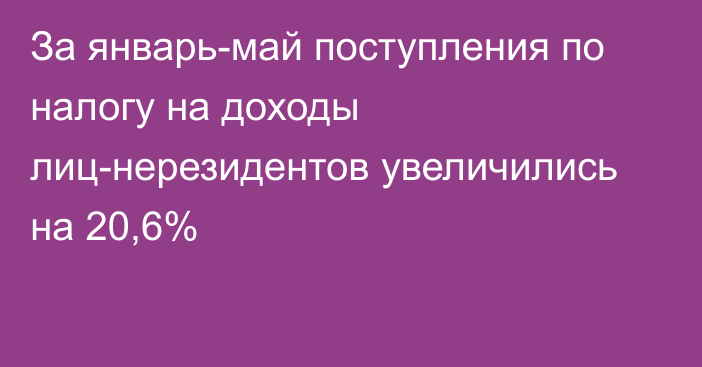 За январь-май поступления по налогу на доходы лиц-нерезидентов увеличились на 20,6%