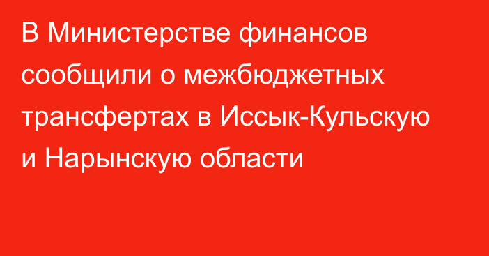 В Министерстве финансов сообщили о межбюджетных трансфертах в Иссык-Кульскую и Нарынскую области