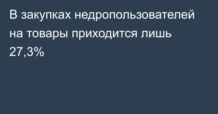 В закупках недропользователей на товары приходится лишь 27,3%