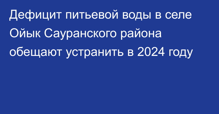 Дефицит питьевой воды в селе Ойык Сауранского района обещают устранить в 2024 году