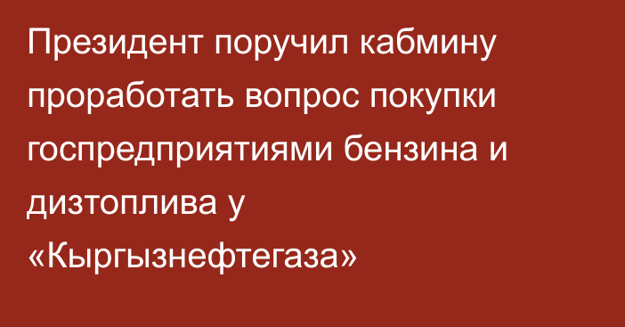 Президент поручил кабмину проработать вопрос покупки госпредприятиями бензина и дизтоплива у «Кыргызнефтегаза»