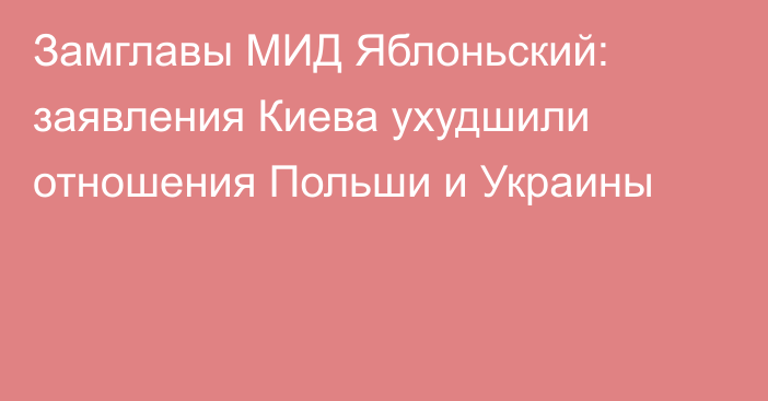 Замглавы МИД Яблоньский: заявления Киева ухудшили отношения Польши и Украины