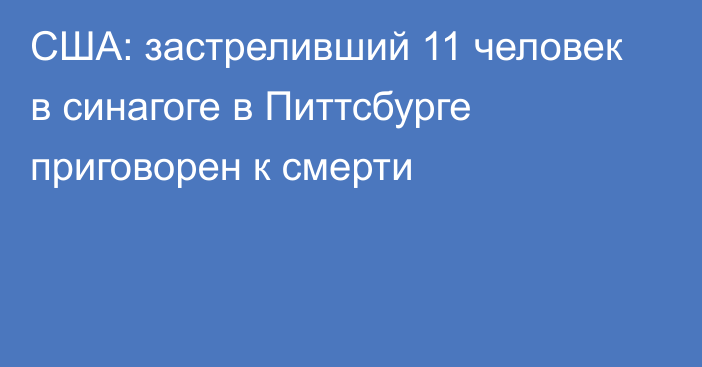 США: застреливший 11 человек в синагоге в Питтсбурге приговорен к смерти