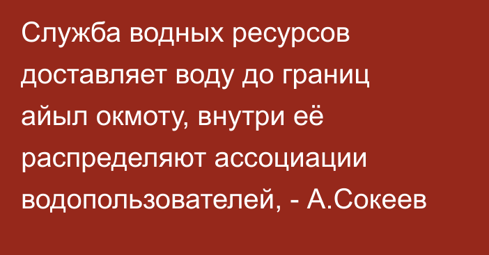 Служба водных ресурсов доставляет воду до границ айыл окмоту, внутри её распределяют ассоциации водопользователей, - А.Сокеев