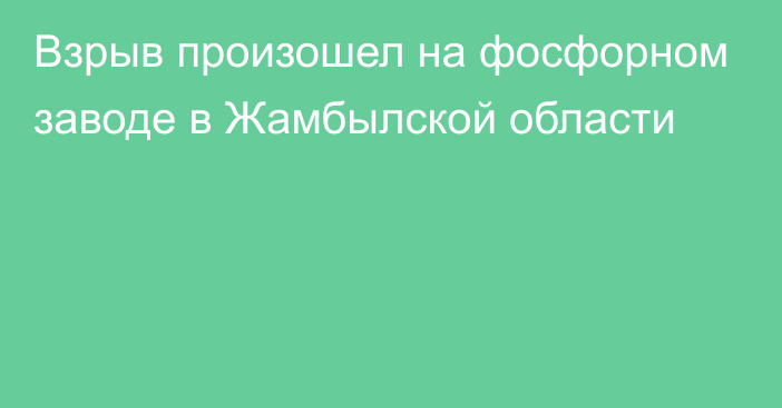 Взрыв произошел на фосфорном заводе в Жамбылской области