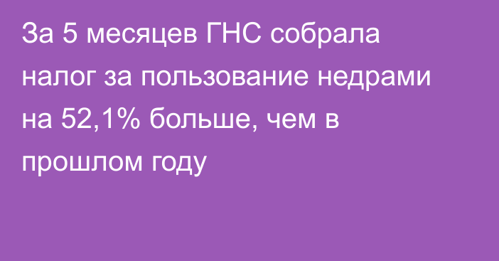 За 5 месяцев ГНС собрала налог за пользование недрами на 52,1% больше, чем в прошлом году