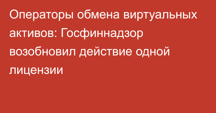 Операторы обмена виртуальных активов: Госфиннадзор возобновил действие одной лицензии