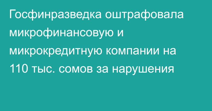 Госфинразведка оштрафовала микрофинансовую и микрокредитную компании на 110 тыс. сомов за нарушения