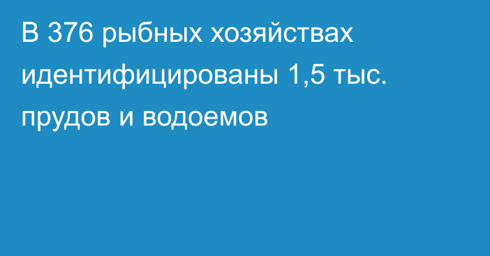 В 376 рыбных хозяйствах идентифицированы 1,5 тыс. прудов и водоемов