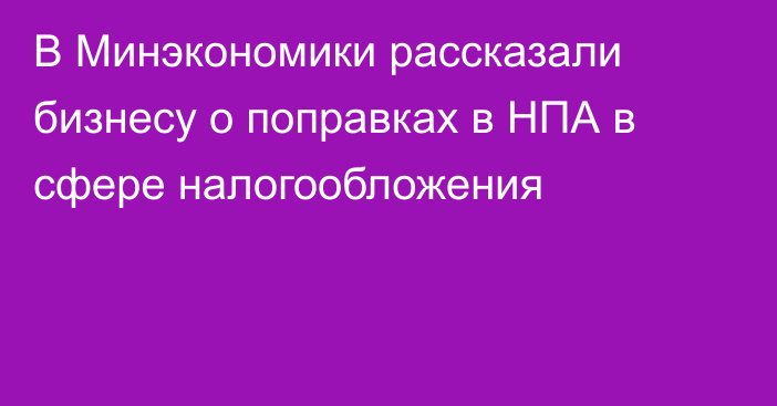 В Минэкономики рассказали бизнесу о поправках в НПА в сфере налогообложения