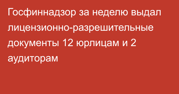 Госфиннадзор за неделю выдал лицензионно-разрешительные документы 12 юрлицам и 2 аудиторам