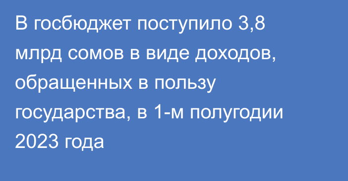 В госбюджет поступило 3,8 млрд сомов в виде доходов, обращенных в пользу государства, в 1-м полугодии 2023 года