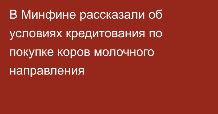 В Минфине рассказали об условиях кредитования по покупке коров молочного направления