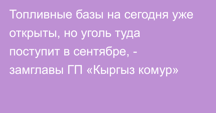 Топливные базы на сегодня уже открыты, но уголь туда поступит в сентябре, - замглавы ГП «Кыргыз комур»