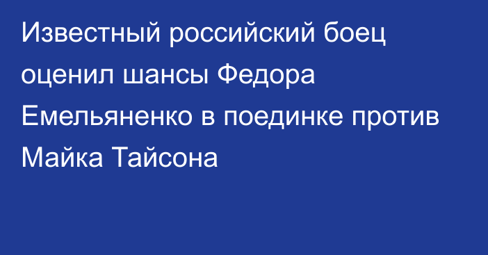 Известный российский боец оценил шансы Федора Емельяненко в поединке против Майка Тайсона