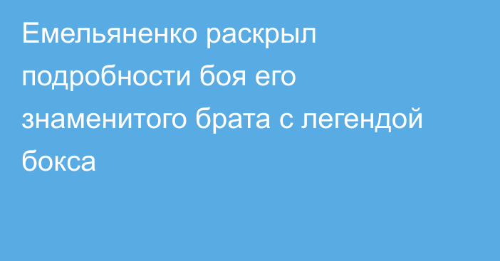 Емельяненко раскрыл подробности боя его знаменитого брата с легендой бокса