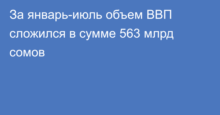 За январь-июль объем ВВП сложился в сумме 563 млрд сомов