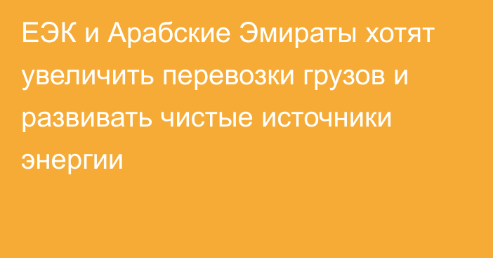 ЕЭК и Арабские Эмираты хотят увеличить перевозки грузов и развивать чистые источники энергии