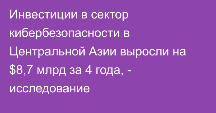 Инвестиции в сектор кибербезопасности в Центральной Азии выросли на $8,7 млрд за 4 года, - исследование