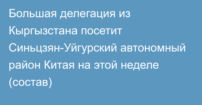 Большая делегация из Кыргызстана посетит Синьцзян-Уйгурский автономный район Китая на этой неделе (состав)