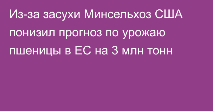 Из-за засухи Минсельхоз США понизил прогноз по урожаю пшеницы в ЕС на 3 млн тонн