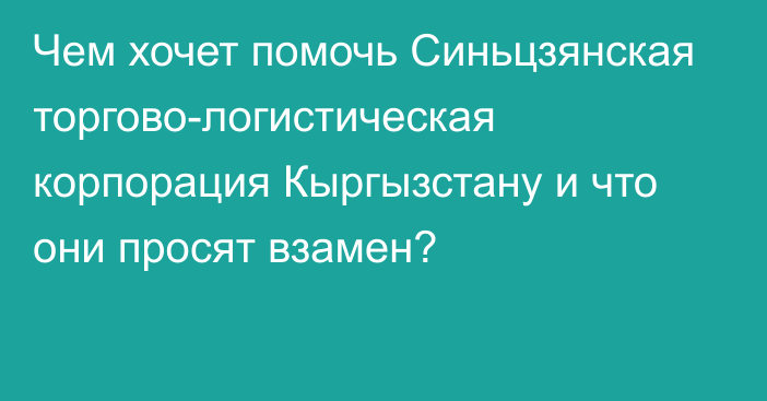 Чем хочет помочь Синьцзянская торгово-логистическая корпорация Кыргызстану и что они просят взамен?