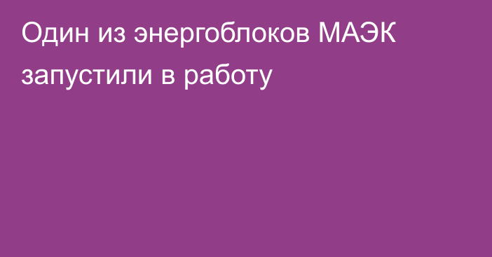 Один из энергоблоков МАЭК запустили в работу