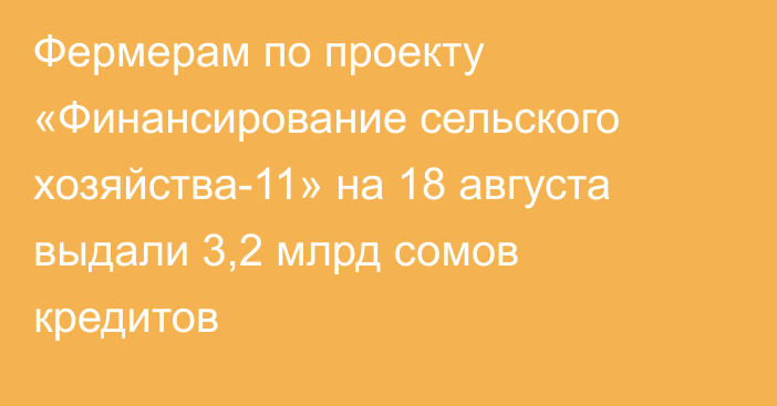 Фермерам по проекту «Финансирование сельского хозяйства-11» на 18 августа выдали 3,2 млрд сомов кредитов