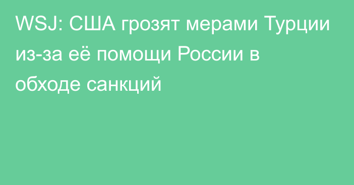 WSJ: США грозят мерами Турции из-за её помощи России в обходе санкций