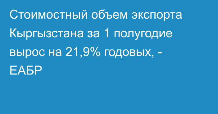 Стоимостный объем экспорта Кыргызстана за 1 полугодие вырос на 21,9% годовых, - ЕАБР