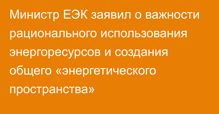 Министр ЕЭК заявил о важности рационального использования энергоресурсов и создания общего «энергетического пространства»