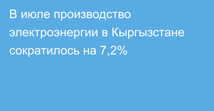 В июле производство электроэнергии в Кыргызстане сократилось на 7,2%