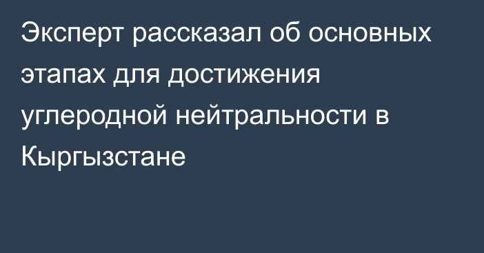 Эксперт рассказал об основных этапах для достижения углеродной нейтральности в Кыргызстане