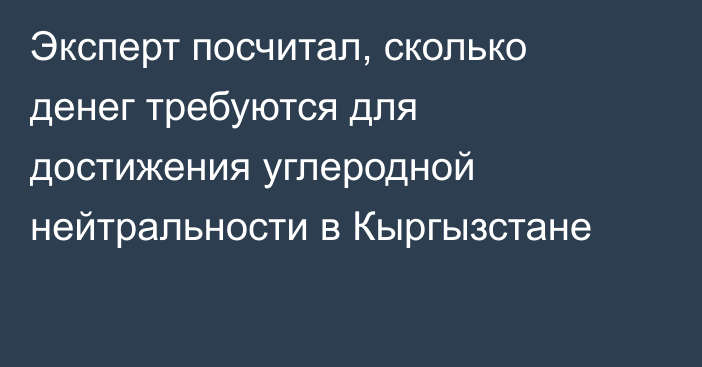 Эксперт посчитал, сколько денег требуются для достижения углеродной нейтральности в Кыргызстане