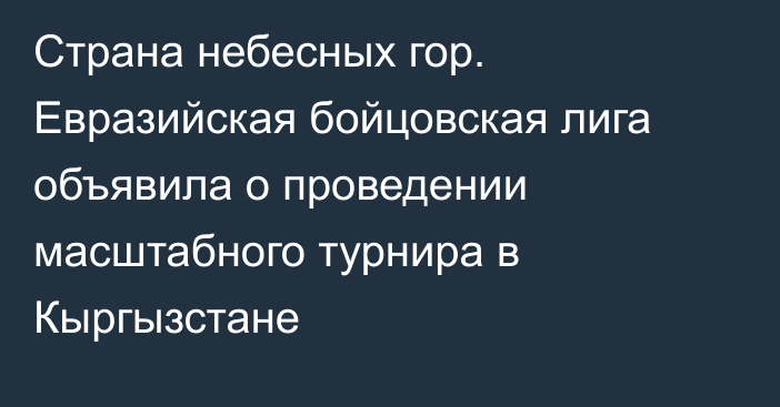 Страна небесных гор. Евразийская бойцовская лига объявила о проведении масштабного турнира в Кыргызстане