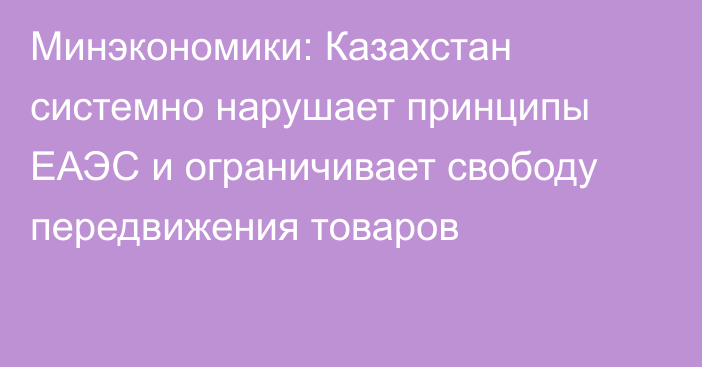 Минэкономики: Казахстан системно нарушает принципы ЕАЭС и ограничивает свободу передвижения товаров