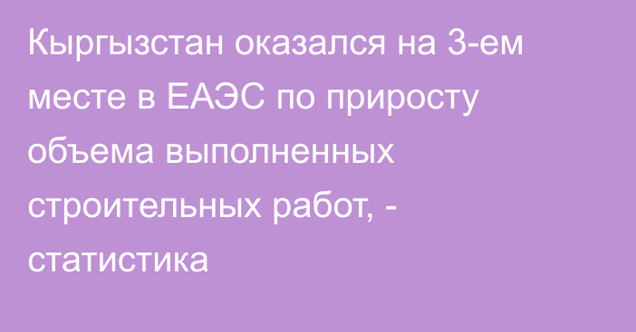 Кыргызстан оказался на 3-ем месте в ЕАЭС по приросту объема выполненных строительных работ, - статистика