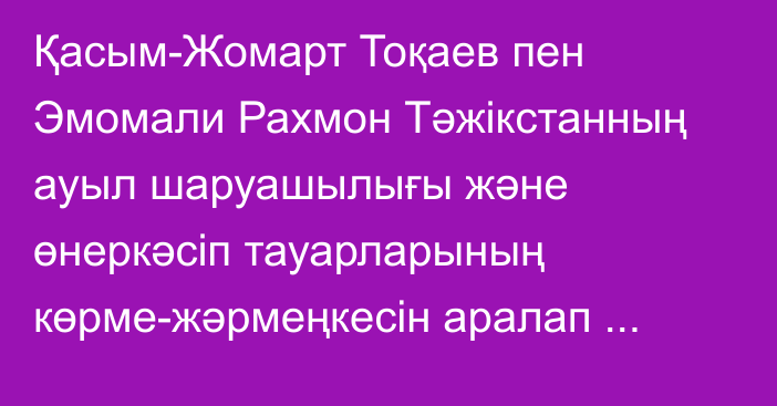 Қасым-Жомарт Тоқаев пен Эмомали Рахмон Тәжікстанның ауыл шаруашылығы және өнеркәсіп тауарларының көрме-жәрмеңкесін аралап көрді