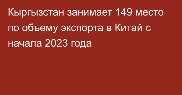 Кыргызстан занимает 149 место по объему экспорта в Китай с начала 2023 года