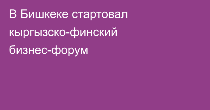 В Бишкеке стартовал кыргызско-финский бизнес-форум