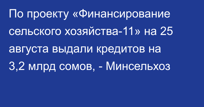 По проекту «Финансирование сельского хозяйства-11» на 25 августа выдали кредитов на 3,2 млрд сомов, - Минсельхоз