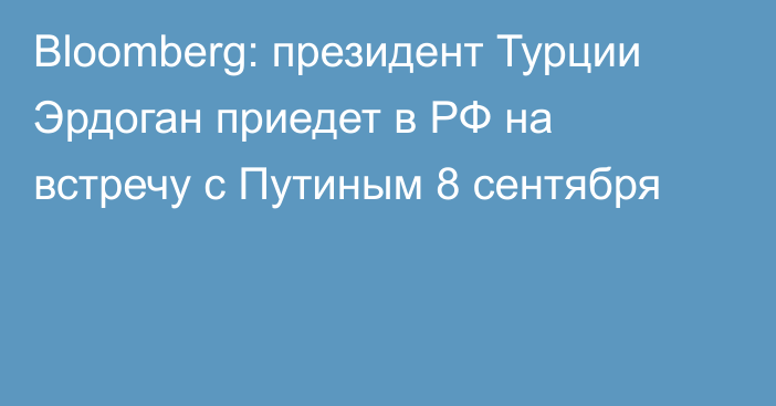 Bloomberg: президент Турции Эрдоган приедет в РФ на встречу с Путиным 8 сентября