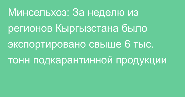 Минсельхоз: За неделю из регионов Кыргызстана было экспортировано свыше 6 тыс. тонн подкарантинной продукции