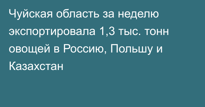 Чуйская область за неделю экспортировала 1,3 тыс. тонн овощей в Россию, Польшу и Казахстан