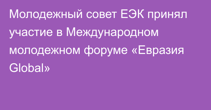 Молодежный совет ЕЭК принял участие в Международном молодежном форуме «Евразия Global»